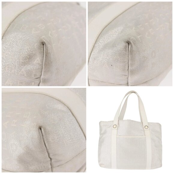 BVLGARI Logo mania Tote Bag Canvas Silver White Auth BA6909 - Picture 9 of 15